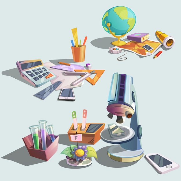 Free vector science retro cartoon set