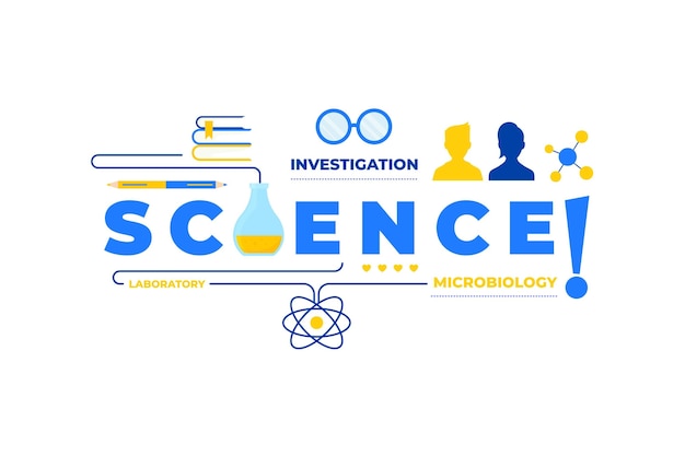 Vettore gratuito illustrazione di concetto di parola di scienza con la raccolta degli elementi