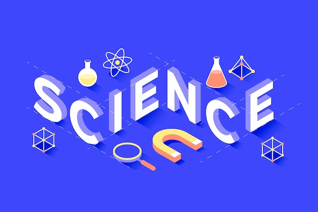 Science word concept in isometric design