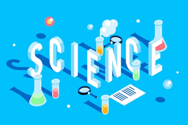 Science word concept in isometric style