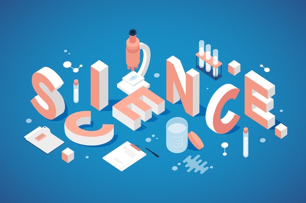 Free vector science word concept in isometric style