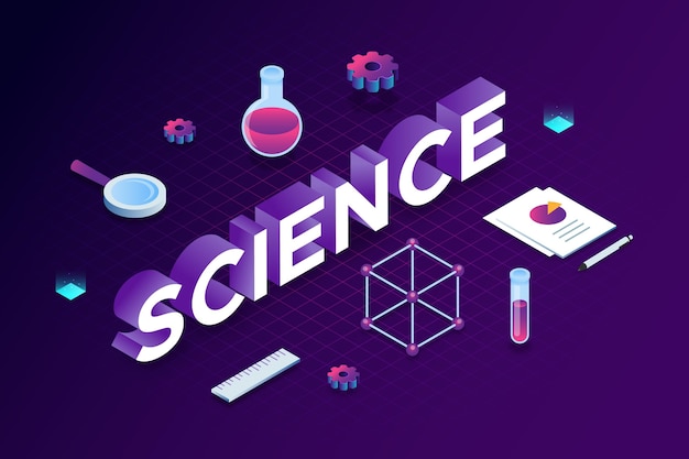 Science word concept in isometric style