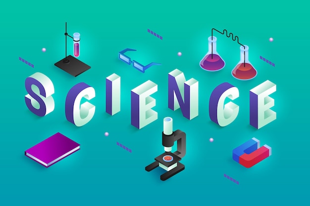 Free vector science word concept in isometric style