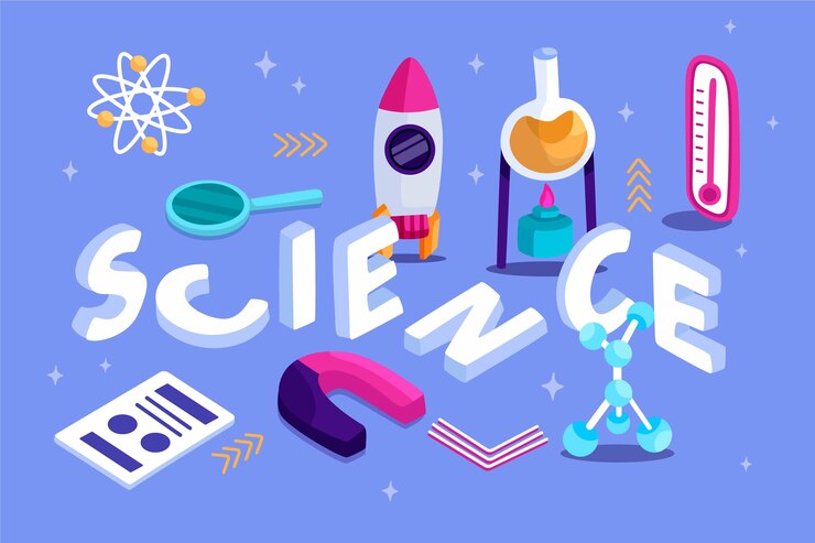 Free Vector science word concept in isometric