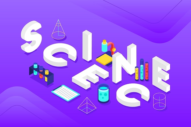 Free vector science word concept in isometric