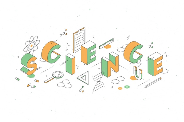 Free vector science word concept in isometric