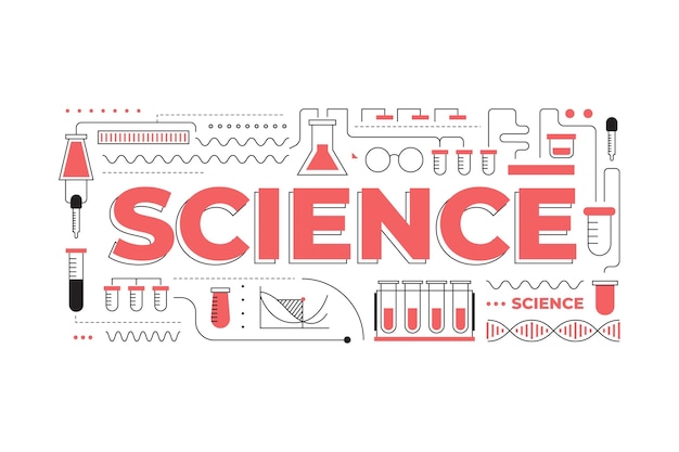 Concetto di parola di scienza con raccolta di elementi