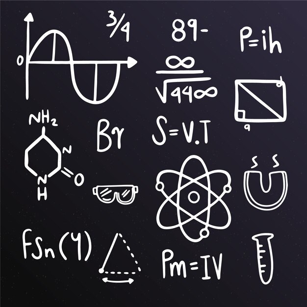 Scientific formulas on chalkboard