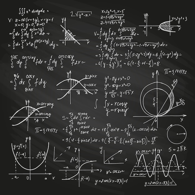 黒板に科学的な数式