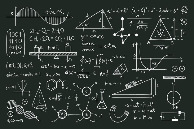 Scientific formulas on chalkboard