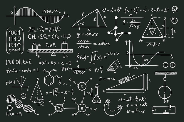 Scientific formulas on chalkboard