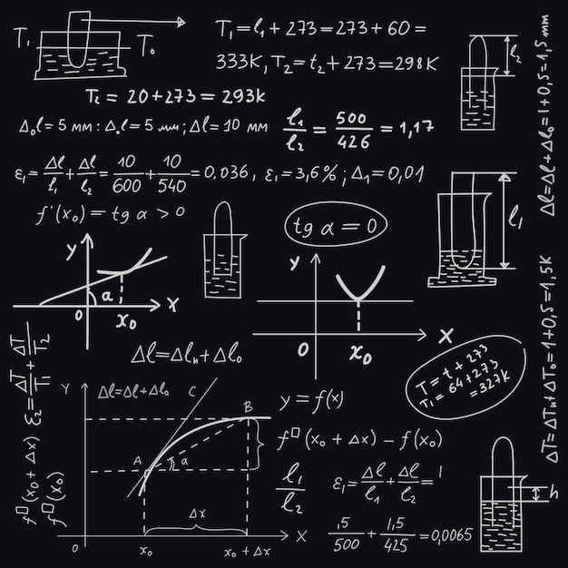 黒板に科学的な数式