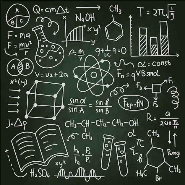 Бесплатное векторное изображение Научные формулы на доске