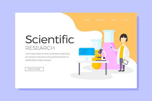 Scientific research and character landing page