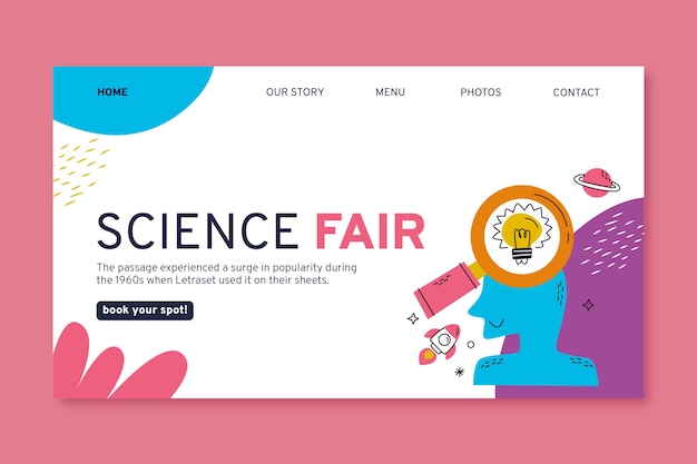 Vettore gratuito modello di landing page di ricerca scientifica