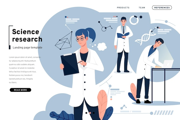 Free vector scientific research and people landing page