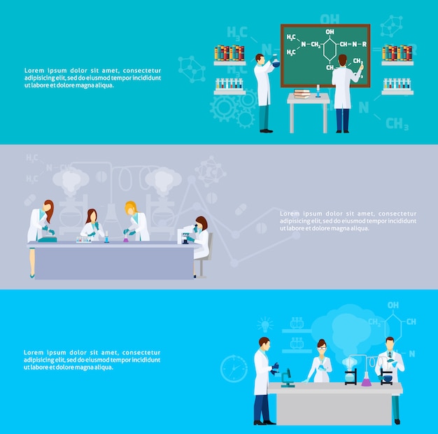 無料ベクター 科学者バナーセット
