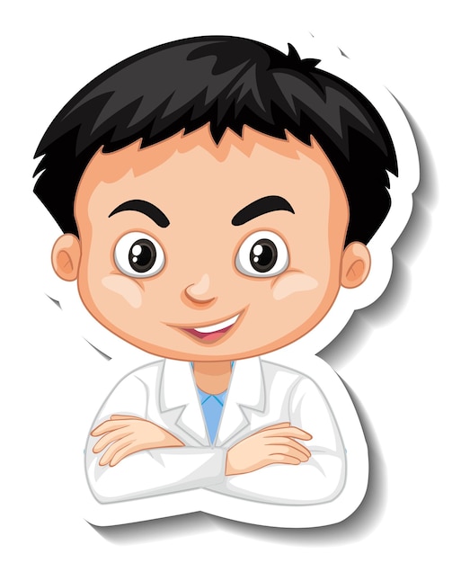 Free vector scientist boy cartoon character sticker