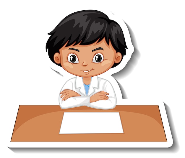 Free vector scientist boy cartoon character sticker