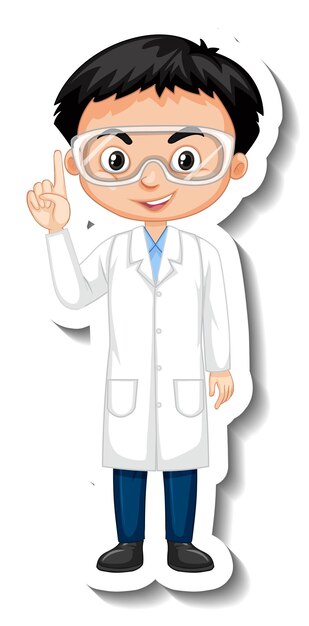 Scientist boy cartoon character sticker