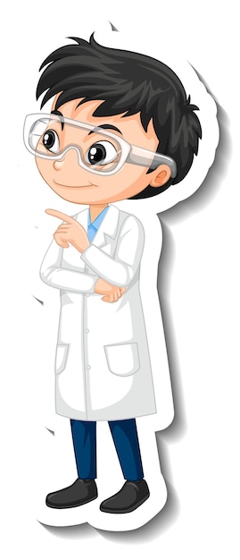 Scientist boy cartoon character sticker