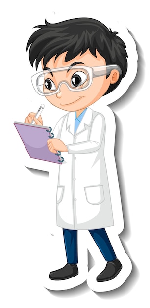 Free vector scientist boy cartoon character sticker