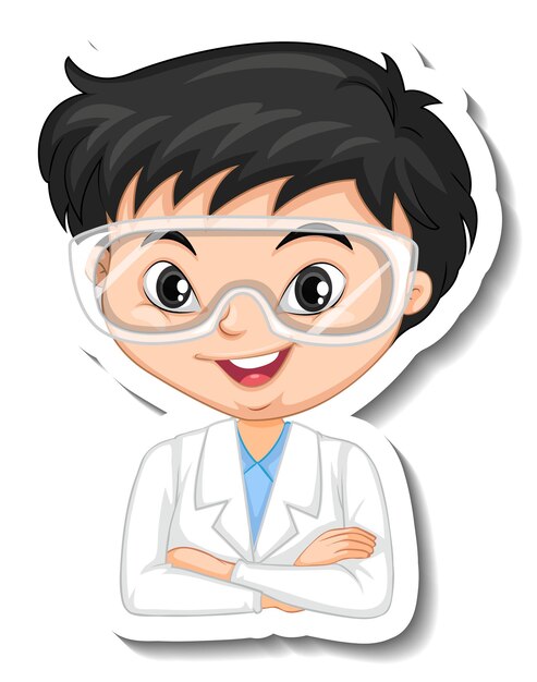 Scientist boy sticker on white background