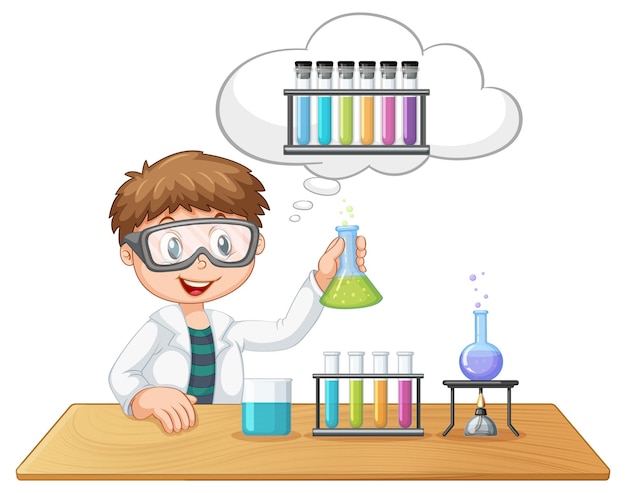 Free vector a scientist experiment with speech bubble