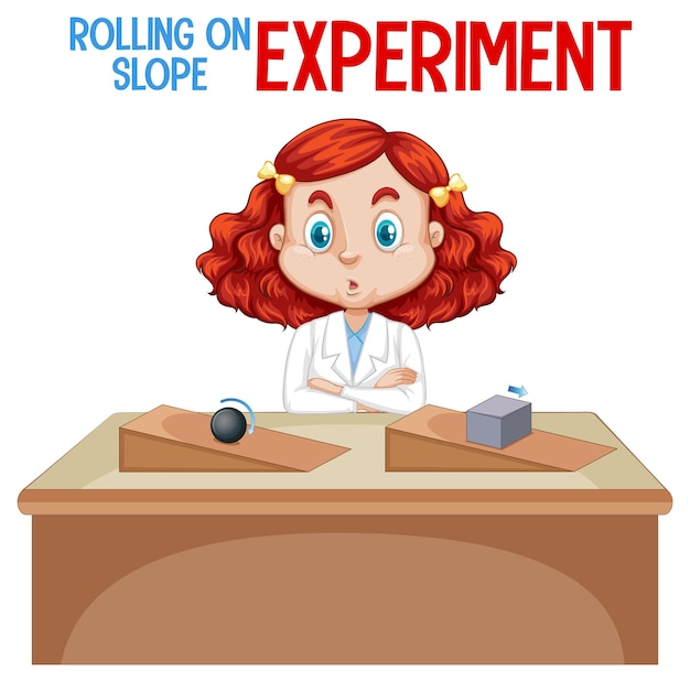 Scientist explaining rolling on slope experiment