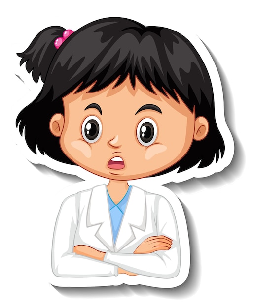 Scientist girl cartoon character sticker