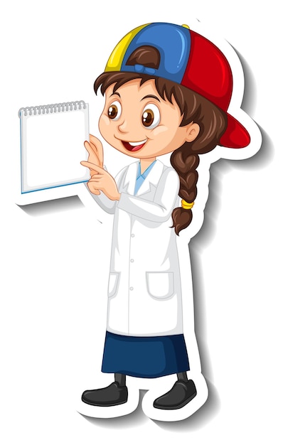 Scientist girl cartoon character sticker