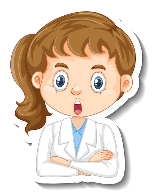 Бесплатное векторное изображение Ученый девушка мультипликационный персонаж стикер