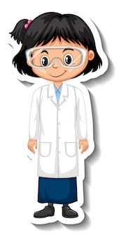 과학자 소녀 만화 캐릭터 스티커