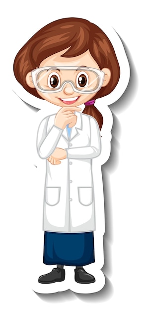 Free vector scientist girl cartoon character sticker