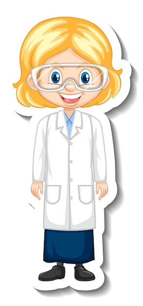 Free vector scientist girl cartoon character sticker