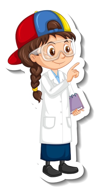 Scientist girl cartoon character sticker