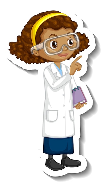 Free vector scientist girl cartoon character sticker