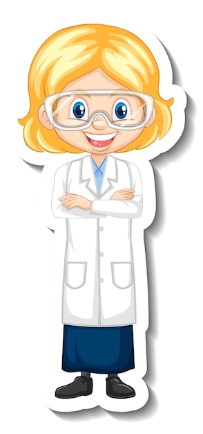 Free vector scientist girl cartoon character sticker