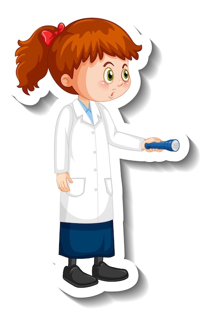 Free vector scientist girl cartoon character with science experiment object