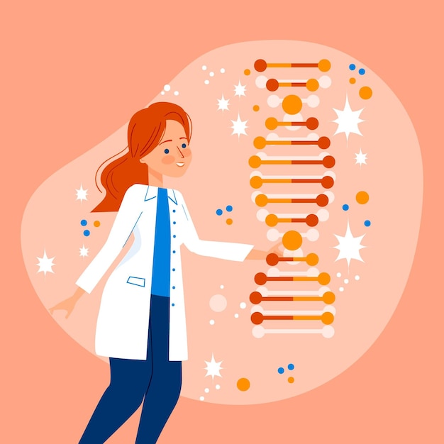 Scientist holding dna molecules concept