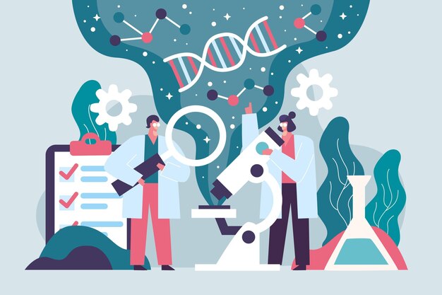 DNA मॉलिक्यूल अवधारणा पकड़े हुए वैज्ञानिक