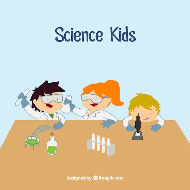 Бесплатное векторное изображение Ученый дети мультфильмы в лаборатории