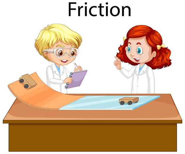 Scientist kids doing friction experiment