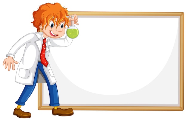 Free vector scientist presenting with blank whiteboard