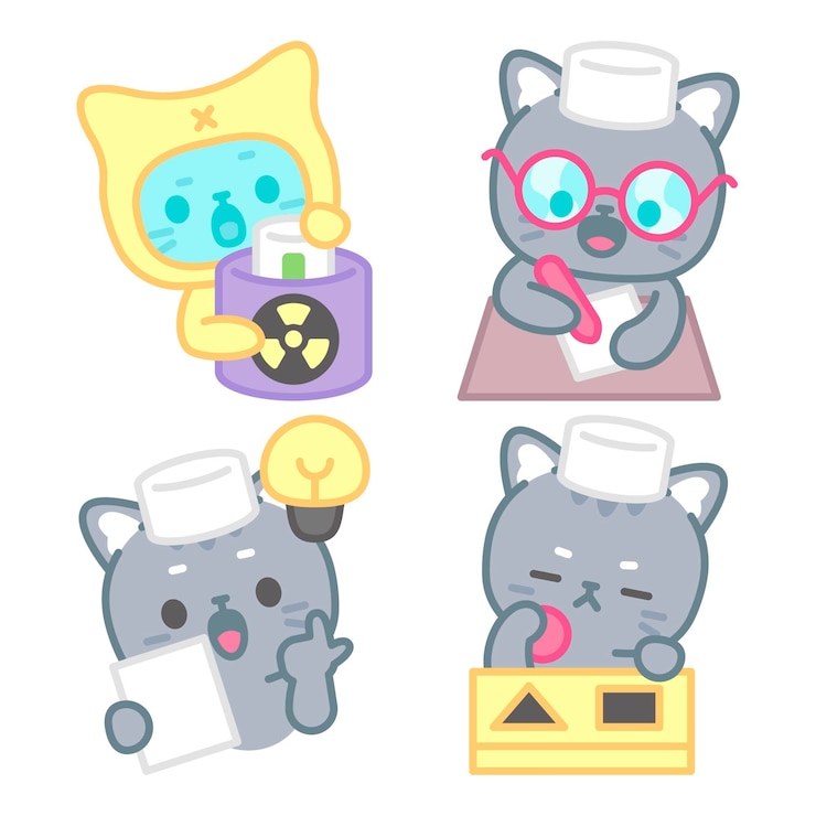 Free Vector scientist stickers collection with tomomi the cat