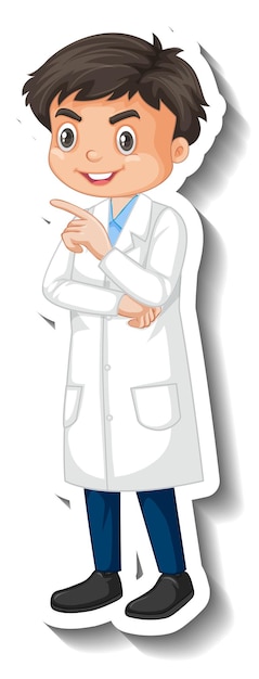 Бесплатное векторное изображение Ученый студент мальчик мультяшный персонаж стикер