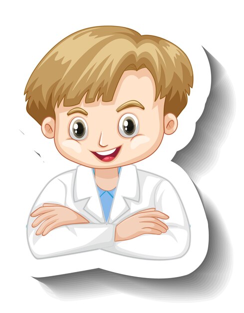 Scientist student boy cartoon character sticker