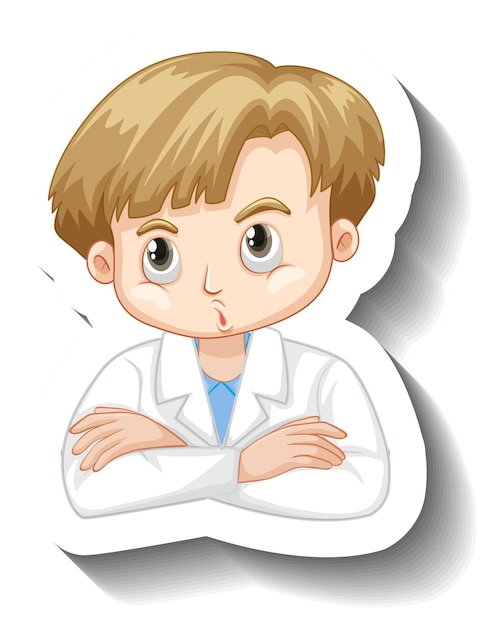 Scientist student boy cartoon character sticker