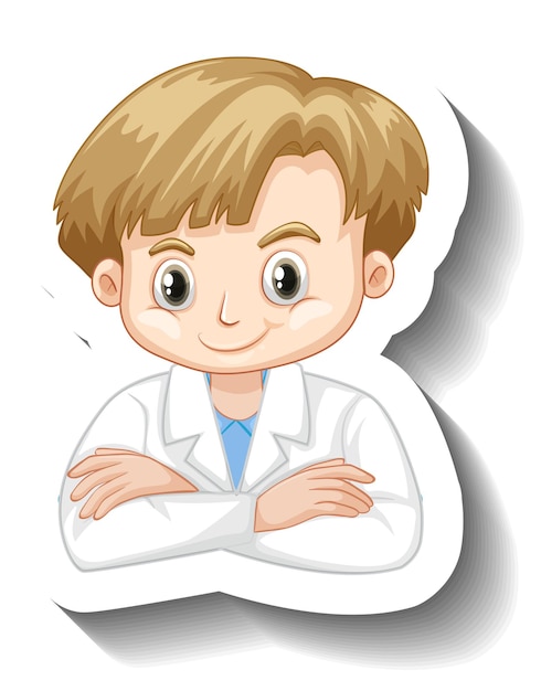 Scientist student boy cartoon character sticker