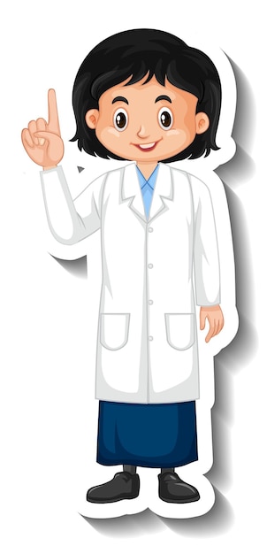 Free vector scientist student girl cartoon character sticker